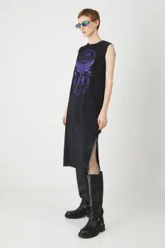 Medicine rochie culoarea negru, midi, drept imagine