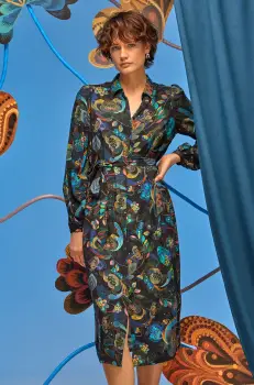 Medicine rochie culoarea negru, midi, drept imagine