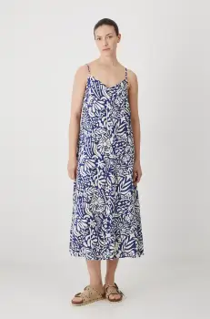 Medicine rochie din amestec de in culoarea albastru marin, maxi, oversize imagine