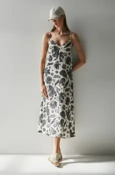 Medicine rochie din amestec de in culoarea bej, maxi, oversize imagine