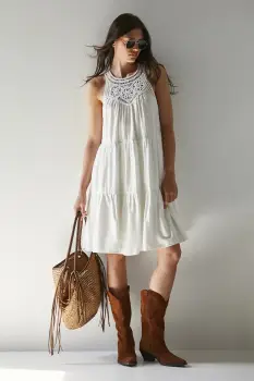 Medicine rochie din amestec de in culoarea bej, mini, oversize imagine