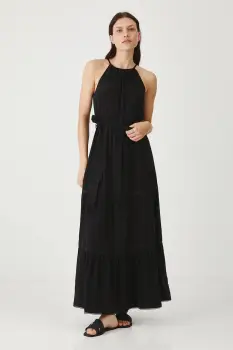 Medicine rochie din amestec de in culoarea negru, maxi, evazata imagine