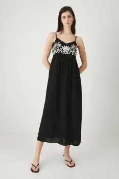 Medicine rochie din amestec de in culoarea negru, maxi, evazati imagine