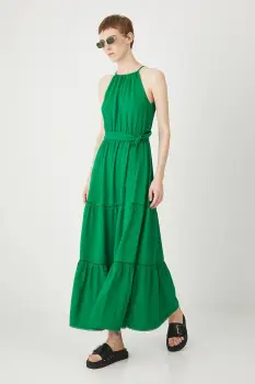 Medicine rochie din amestec de in culoarea verde, maxi, evazata imagine
