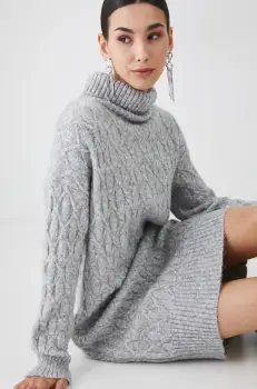 Medicine rochie din amestec de lana culoarea gri, midi, drept imagine