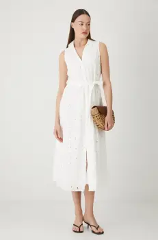 Medicine rochie din bumbac culoarea alb, midi, evazati imagine