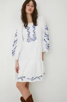 Medicine rochie din bumbac culoarea alb, mini, oversize imagine