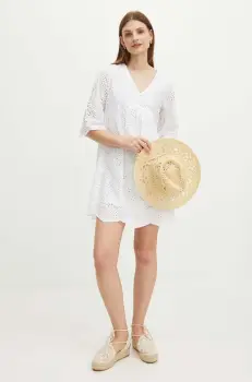 Medicine rochie din bumbac culoarea bej, mini, oversize imagine