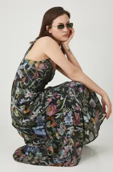 Medicine rochie din bumbac culoarea negru, maxi, evazati imagine