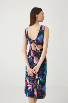 Medicine rochie din bumbac culoarea negru, midi, mulata imagine