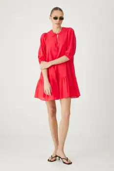 Medicine rochie din bumbac culoarea rosu, mini, oversize imagine