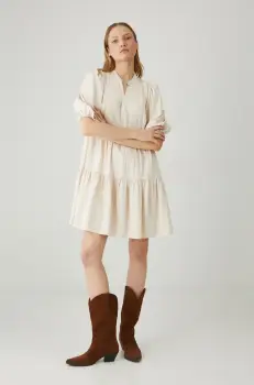 Medicine rochie din in culoarea bej, mini, oversize imagine