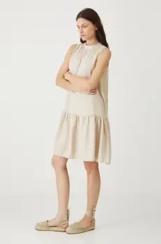 Medicine rochie din in culoarea bej, mini, oversize imagine