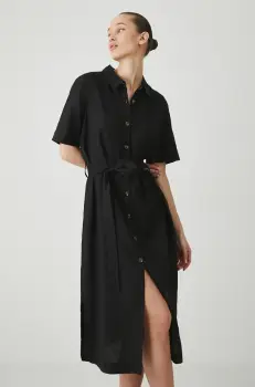 Medicine rochie din in culoarea negru, midi, drept imagine