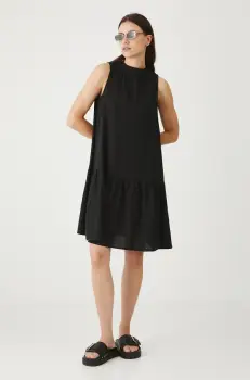 Medicine rochie din in culoarea negru, mini, oversize imagine