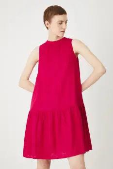 Medicine rochie din in culoarea rosu, mini, oversize imagine