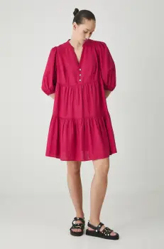 Medicine rochie din in culoarea rosu, mini, oversize imagine