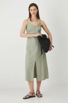 Medicine rochie din in culoarea verde, midi, mulata imagine