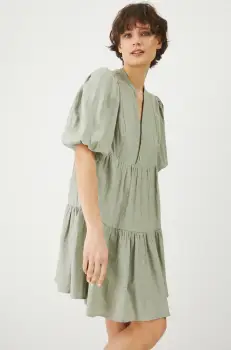 Medicine rochie din in culoarea verde, mini, oversize imagine