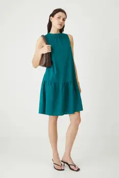 Medicine rochie din in culoarea verde, mini, oversize imagine