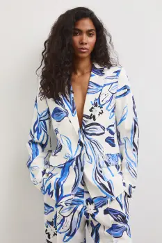 Medicine sacou cu un singur rand de nasturi pentru femei, cu amestec de in imagine