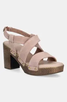 Medicine sandale din piele intoarsa femei, culoarea roz, cu toc drept imagine