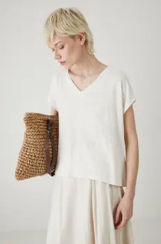 Medicine tricou de in femei, culoarea bej imagine