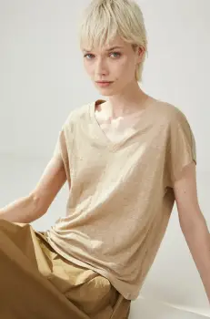 Medicine tricou de in femei, culoarea bej imagine