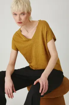 Medicine tricou de in femei, culoarea galben imagine