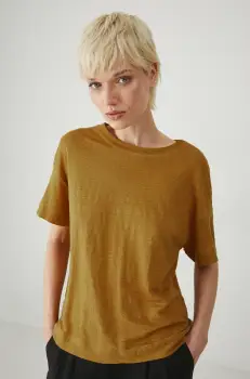 Medicine tricou de in femei, culoarea galben imagine