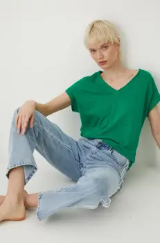 Medicine tricou de in femei, culoarea verde imagine