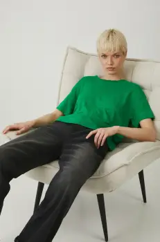 Medicine tricou de in femei, culoarea verde imagine