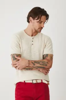 Medicine tricou din amestec de in barbati, culoarea bej, melanj imagine