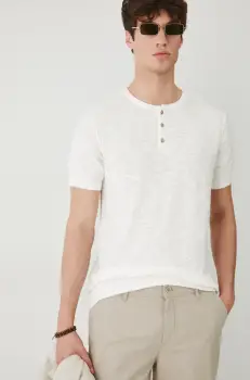 Medicine tricou din amestec de in barbati, culoarea bej, neted imagine