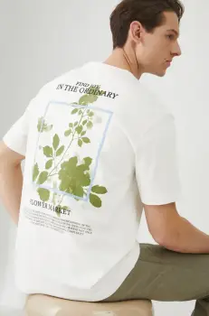 Medicine tricou din bumbac barbati, culoarea bej, cu imprimeu imagine