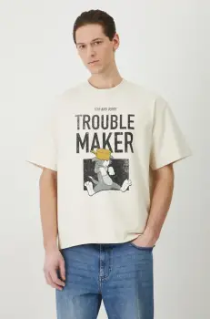 Medicine tricou din bumbac barbati, culoarea bej, cu imprimeu imagine