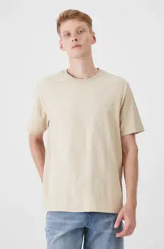 Medicine tricou din bumbac barbati, culoarea bej, neted imagine