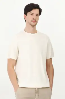 Medicine tricou din bumbac barbati, culoarea bej, neted imagine