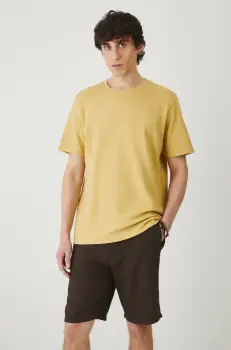 Medicine tricou din bumbac barbati, culoarea galben, neted imagine