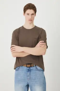 Medicine tricou din bumbac barbati, culoarea maro, neted imagine