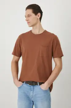 Medicine tricou din bumbac barbati, culoarea maro, neted imagine