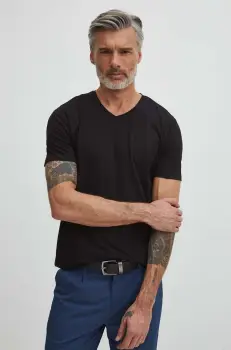 Medicine tricou din bumbac barbati, culoarea negru, neted imagine