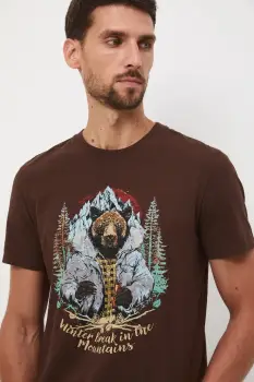 Medicine tricou din bumbac culoarea maro, cu imprimeu imagine