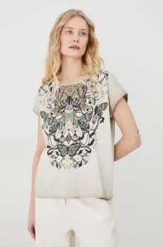 Medicine tricou din bumbac femei, culoarea bej imagine