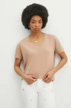 Medicine tricou din bumbac femei, culoarea bej imagine