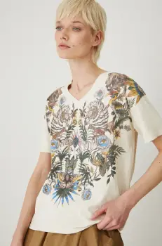 Medicine tricou din bumbac femei, culoarea bej imagine