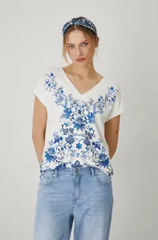 Medicine tricou din bumbac femei, culoarea bej imagine