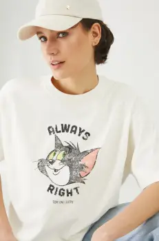 Medicine tricou din bumbac femei, culoarea bej imagine