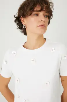 Medicine tricou din bumbac femei, culoarea bej imagine