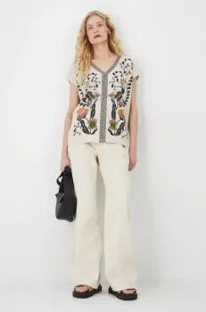 Medicine tricou din bumbac femei, culoarea bej imagine